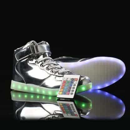 LED Shoes Kids High Top Silver Remote