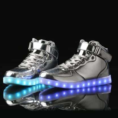 LED Shoes Kids High Top Silver Remote - Image 2