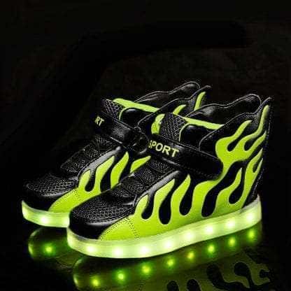 Led Shoes Kids Green Flames